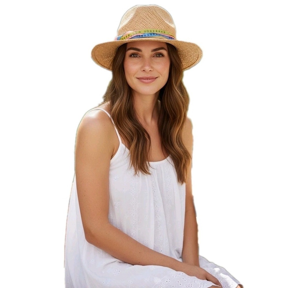 NWT Straw Fedora Sun Hat Boho Chic Cottagecore Coastal Beach Vacation Wear SZ OS